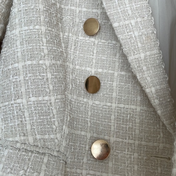 Express Cream Plaid Tweed Blazer with Gold Buttons - Picture 2 of 3